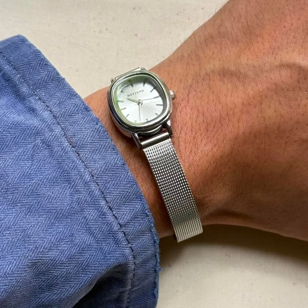 y2k silver round silver dial stainless steel quartz luxury watch